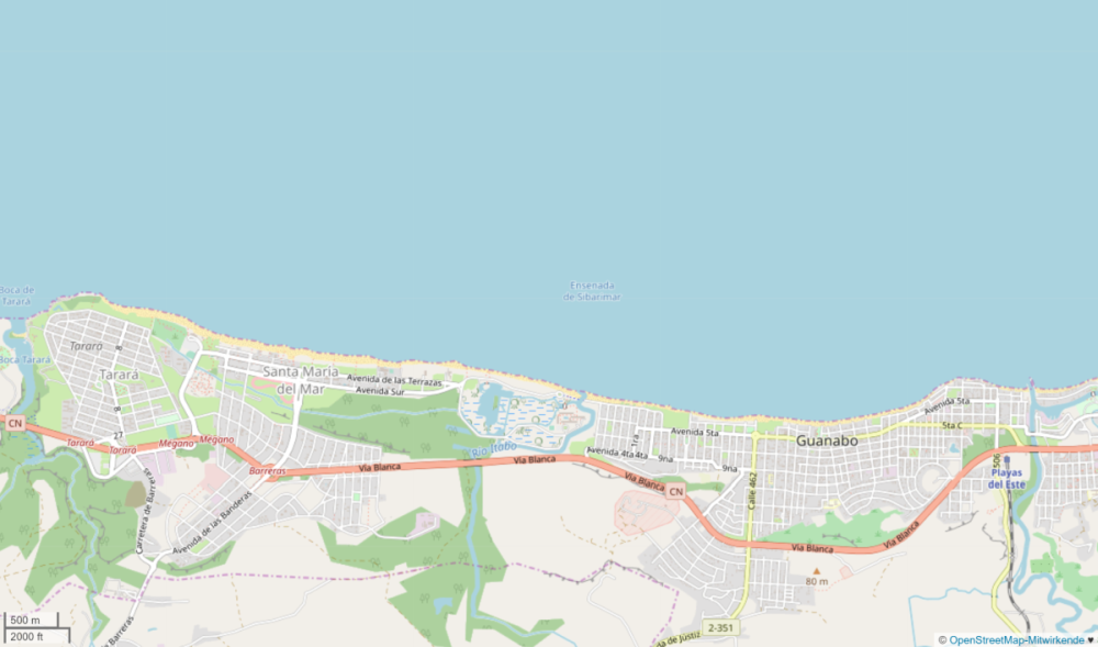 Screenshot der Playas del Este von Open Street Map